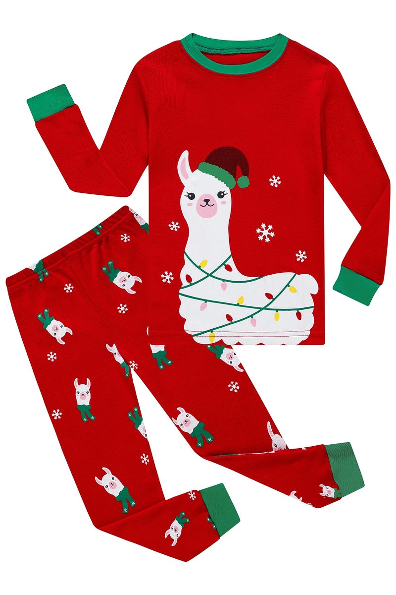 KikizYe Christmas Llama Ugly Little Boys Girls Long Sleeve Pajamas Cotton Red Xmas Jammies Toddler Size 2T - Image 1